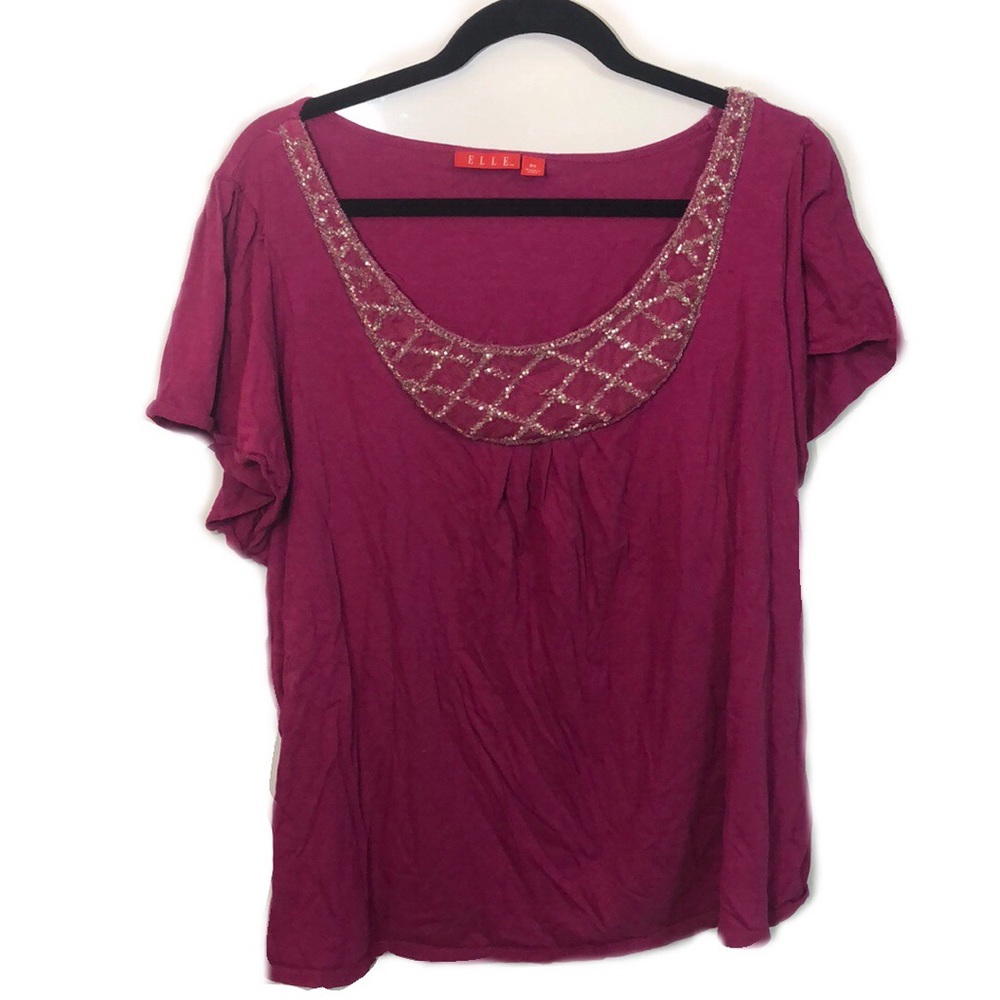 Elle 2x Pink short sleeve scoop neck
